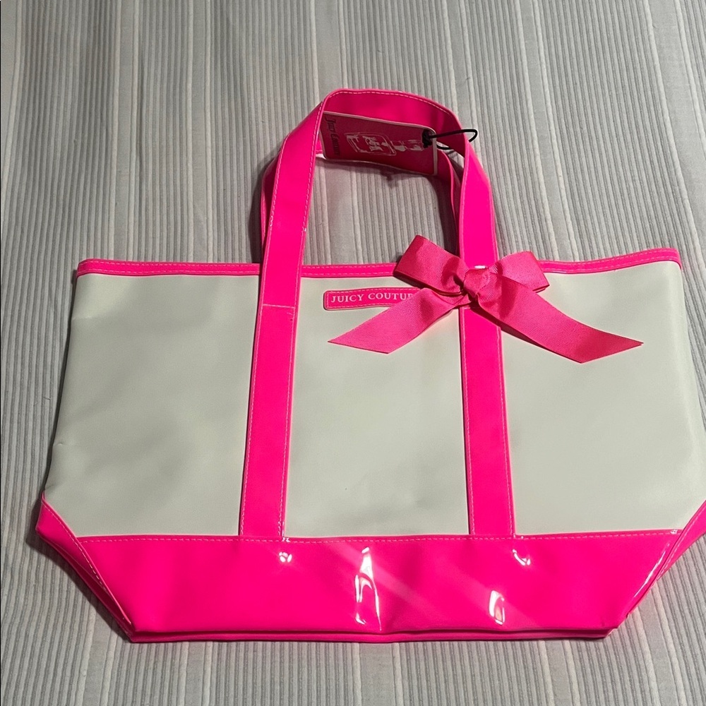 Juicy Couture Neon Pink and Cream Tote